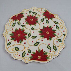 Porcelain Poinsettia Holly 9" Trivet Christmas Holiday Vibrant Seasonal Decor